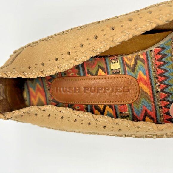 HUSH PUPPIES 57919 Suede Slip-On Moccasin Flats~Aztec Southwest~Tan~Women Sz 6W - Picture 8 of 10